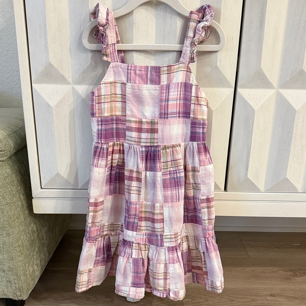 Crewcuts Pink & Purple Plaid Patchwork Dress Girls Size 6 Tiered Sundress